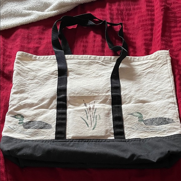 Handmade Handbags - 🦆 Nature Silkscreen Canvas Market Tote – Ducks & Reeds – Dual Side Pockets